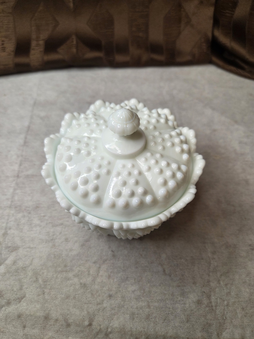 Fenton White Milk Glass Hobnail Covered Candy Dish - Picture 2 of 7